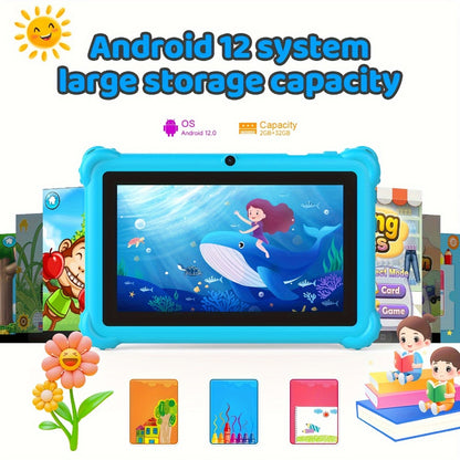 PEICHENG 7 Inch Kids Tablet with Silicone Case – Eye Protection Screen, WiFi, 2GB RAM 32GB ROM, Dual Camera, Parental Control, Educational Games, Android Tablet Gift for Kids Blue Pink