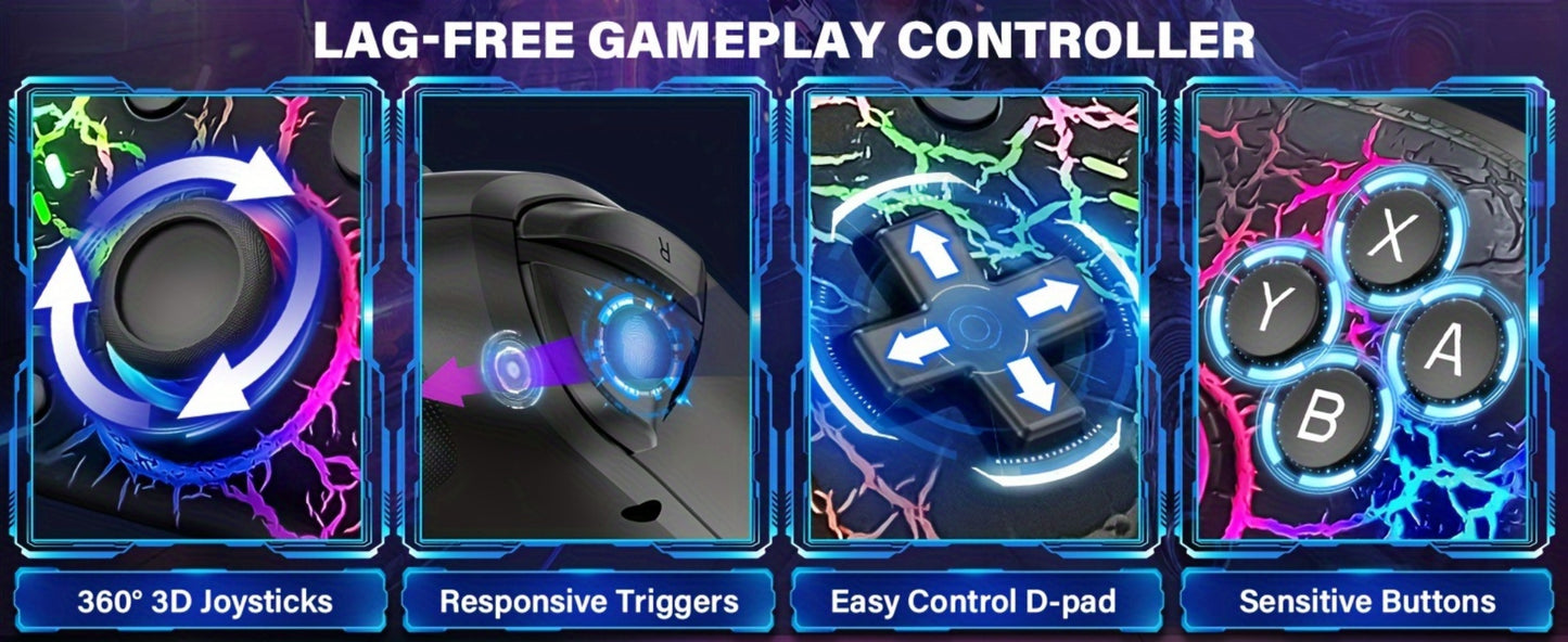 Switch Pro Controller Wireless RGB Rechargeable with 6-Axis Gyro & 10 RGB Lights, Compatible with Nintendo Switch, Switch 2, Switch Lite & Switch OLED – Wireless Remote Gamepad for Nintendo Switch