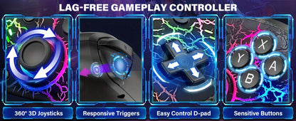 Switch Pro Controller Wireless RGB Rechargeable with 6-Axis Gyro & 10 RGB Lights, Compatible with Nintendo Switch, Switch 2, Switch Lite & Switch OLED – Wireless Remote Gamepad for Nintendo Switch