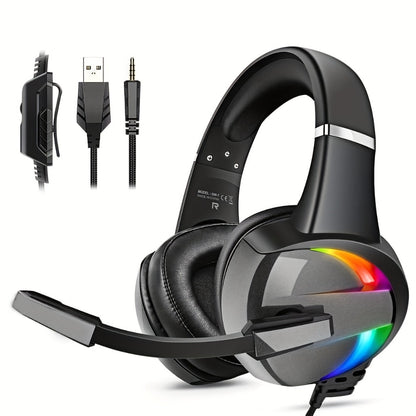 LED RGB Gaming Headset Surround Sound 50mm Driver Noise Canceling Mic Ergonomic Over-Ear Headphones for PS5 PS4 PC Laptop Gamers ESports USB 3.5mm Gaming Accessories