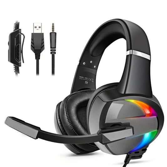 LED RGB Gaming Headset Surround Sound 50mm Driver Noise Canceling Mic Ergonomic Over-Ear Headphones for PS5 PS4 PC Laptop Gamers ESports USB 3.5mm Gaming Accessories
