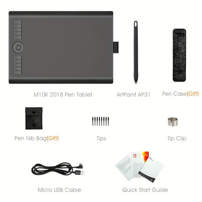 GAOMON M10K Drawing Tablet 8192 Levels Pressure Sensitivity Battery-Free Stylus 10 Programmable Hot Keys Digital Art Graphics Tablet Mac Windows PC Photo Editing Illustration Design 6.5x4 & 10x6.25 Inch