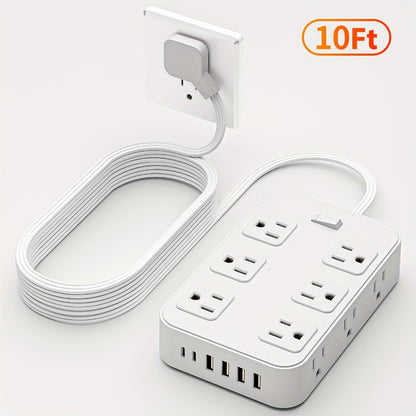 Wide Outlet Surge Protector Power Strip 18-in-1 with 12 Widely Spaced AC Outlets 4 USB-A 2 USB-C Ports Safe Portable Desktop Charging Station for Home Dorm Office Travel Essentials – Black & White