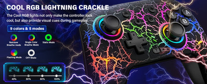 Switch Pro Controller Wireless RGB Rechargeable with 6-Axis Gyro & 10 RGB Lights, Compatible with Nintendo Switch, Switch 2, Switch Lite & Switch OLED – Wireless Remote Gamepad for Nintendo Switch