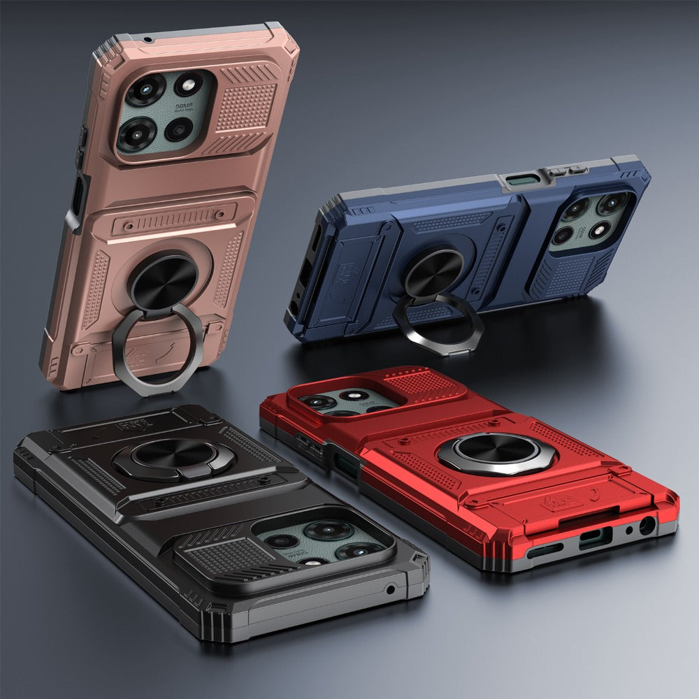 Wallet Moto G 5G 2025 2024 Case Card Holder 360° Ring Stand Dual Layer Shockproof Magnetic Car Mount Compatible Cover for Motorola Moto G 5G – Black Blue Red Rose Gold