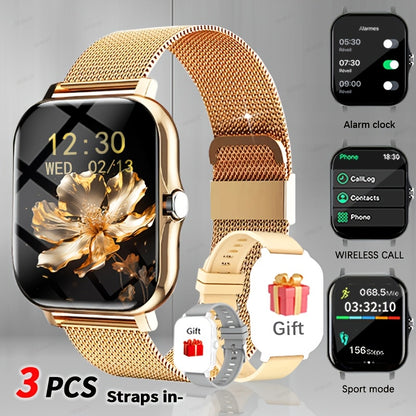 Smartwatch for Men Women with Bluetooth Calling, 1.83" Full Touch Screen Large Dial, Weather Notification, Sports Tracker & Pedometer, Multiple Sport Modes, USB Rechargeable – Unisex Gift Smart Watch Gold Silver Black
