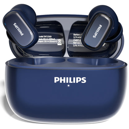 Philips TAT2569 Active Noise Reduction Wireless Earbuds, Dual Beamforming Mics 18H Playtime Bluetooth 5.4, Touch Control Secure Sport Fit Type-C Charging, Compatible with iPhone Android, Gift for Men Women