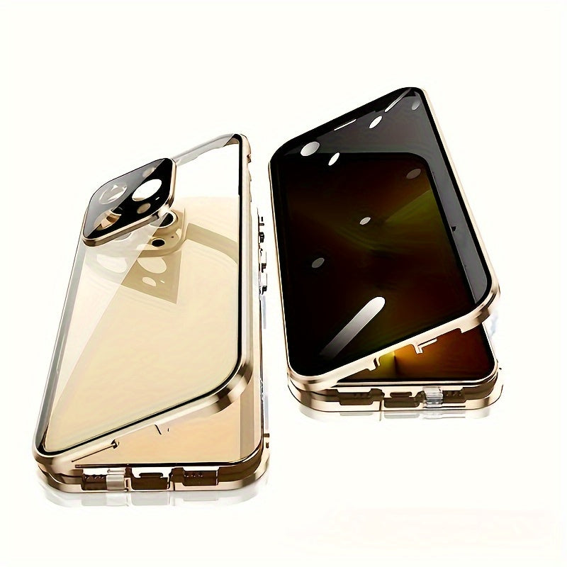 Double-Sided Glass iPhone Case with Stand 2-Piece Set Magnetic 360 Metal Frame Privacy Safety Lock Lens Protection for iPhone 16 Pro Max 16 Pro 16 Plus 16 15 Pro Max 14 Pro Max