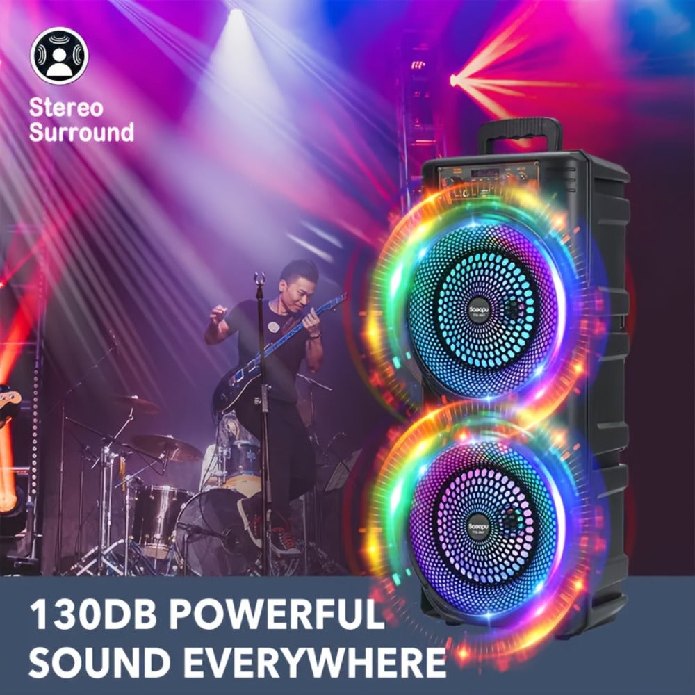 Dual 8.5" Subwoofer Party Speaker 6000W with RGB Lights | Portable Wireless Bluetooth 5.0, TWS Stereo Pairing, FM Radio, Built-in Mic, USB Rechargeable – Outdoor & Indoor Party Boombox