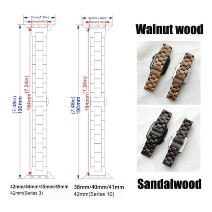 Wood Apple Watch Band Natural Walnut & Blackwood Replacement Strap – Lightweight Adjustable Buckle, Compatible with Apple Watch Series 3–10 SE Ultra 38 40 41 42 44 45 49mm – Dark Brown Black Mixed