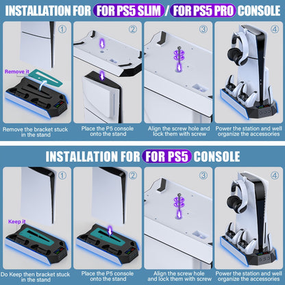 Headset Holder PS5 Cooling Stand with RGB Light, 3-Level Fan, Controller Charger & 3 USB Ports – Compatible with PS5 / PS5 Slim / PS5 Pro Disc & Digital Edition Console