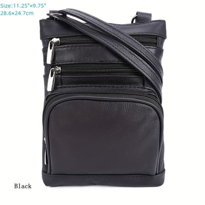 Genuine Leather Shoulder Bag for Women Men Soft First-Layer Cowhide Crossbody Bag Multi-Pocket Messenger Bag 3 Sizes Fits Smartphone Tablet Daily Work Travel – Black Red Brown Navy