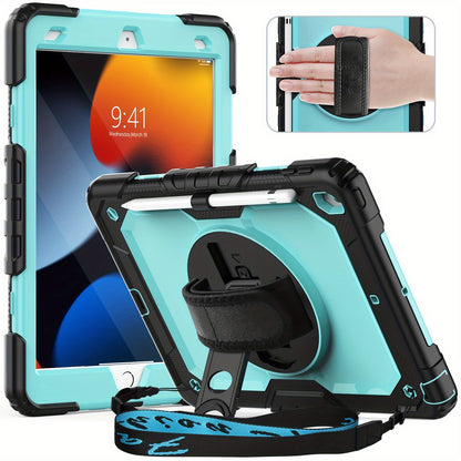 iPad 9th 8th 7th Generation Case 10.2 Inch Heavy Duty with Screen Protector, Hand & Shoulder Strap, 360° Rotating Stand, Pencil Holder – Full Body Protection for iPad 7/8/9 Gen, Black