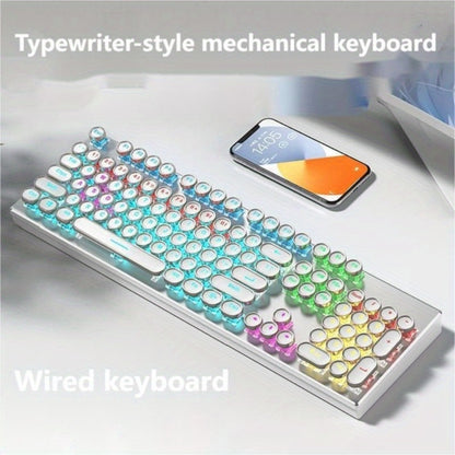 Hot-Swappable Mechanical Keyboard and Mouse Combo 34 Lighting Effects True Mechanical Blue Switches Retro Style USB Wired Aesthetic Gaming Set for Desktop Laptop Windows Mac Gift for Boyfriend Girlfriend