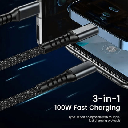 MFi Certified 3-in-1 Charging Cable 100W Fast Charge 4/8 Pack – 1.2m Nylon Braided USB Cable Type-C Micro USB Lightning for iPhone iPad Samsung Android, Multi Connector Multi Pack Phone Charger Cord