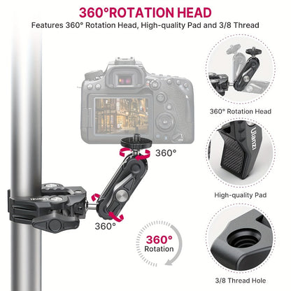 ULANZI Super Clamp 360° Ballhead Magic Arm Double Ball Head Camera Mount with 1/4"-20 & 3/8"-16 Thread for Canon Nikon DSLR, Action Camera, LED Lights, DJI Ronin & Freefly MOVI