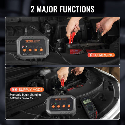 Smart Battery Charger 8A VEVOR Intelligent Charger & Maintainer for LiFePO4, AGM, Gel, SLA & Lead-Acid Batteries – 6V/12V Auto Charger for Car, Boat, Motorcycle, Lawn Mower & Golf Cart, 4-Bank Charging
