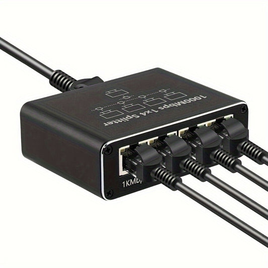 Gigabit Ethernet Splitter 1 to 4 Port 1000Mbps High-Speed LAN Network Adapter with USB Power Cable, Supports 4 Devices Simultaneously, Plug and Play RJ45 Hub for Home Office Gaming Smart TV NAS