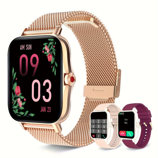 Women's Smartwatch with Health Tracker, Heart Rate SpO2 Sleep Monitor, Message Alerts, Voice Assistant, Multi-Sport Modes, Music Control, Dual Silicone Straps – Compatible with iPhone & Android