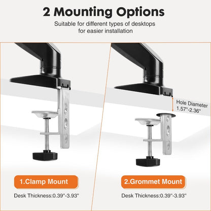 Gas Spring Monitor Arm Single Dual, Ergonomic Desk Mount for 13-32 Inch Screens up to 17.6 lbs, Adjustable Height, 360° Swivel, Full Motion VESA Monitor Stand for Home Office