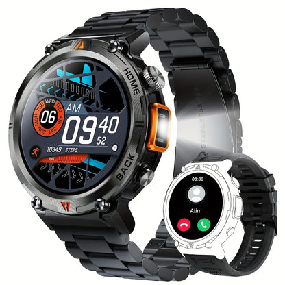 Men's Smartwatch with Bluetooth Calling & Message Notifications, 1.45" HD Touch Screen, IPX8 Waterproof, Step Counter, 300mAh 5-7 Day Battery, Steel & Silicone Strap – Smart Watch Compatible with iPhone & Android