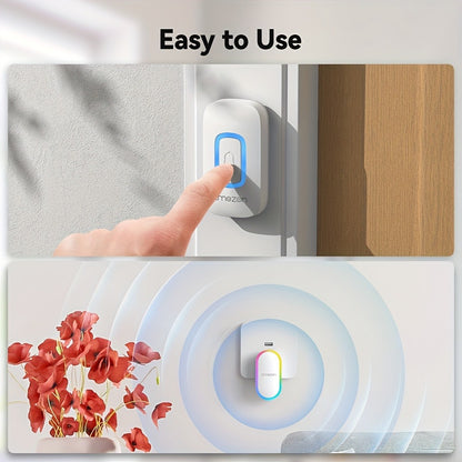 USB Plugin Wireless Doorbell Kit with 60 Melodies, 5 Volume Levels & Colorful LED Indicator, 1000ft Range, Silent Mode, Battery-Powered Transmitter, No Wiring for Home Office Apartment Elderly
