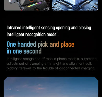 Car Wireless Charger 15W Auto-Align Smart Sensor FOD Detection Auto-Sensing Infrared Clamp 4mm Case Friendly Rotating Air Vent Mount for iPhone 17 16 15 14 Pro Max, Samsung Galaxy S24 S23 & All Qi Devices – Wired Backup Included