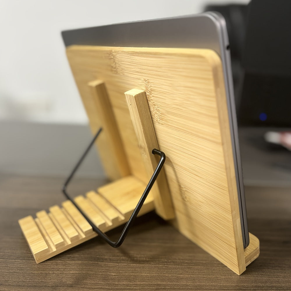 Bamboo Book Stand Adjustable Foldable Portable Reading Stand with Page Clips for Cookbook Tablet E-Reader Textbook Sheet Music Desk Holder Lightweight Sturdy 11x7.9in