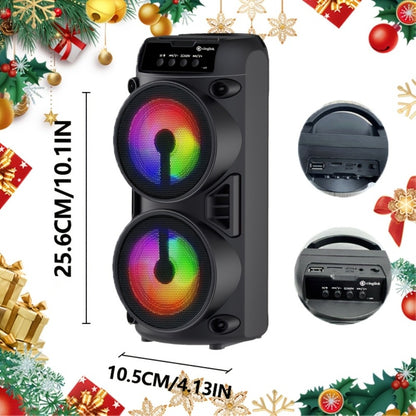 10 Inch Portable Bluetooth Speaker with RGB LED Lights & FM Radio - Heavy Bass Dual Drivers, USB Charging, Outdoor Camping Speaker, Holiday Gift for Family Friends