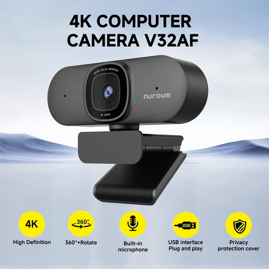 4K Webcam AI Auto Framing True Autofocus with Dual Noise Canceling Mics & 90° FOV – NUROUM V11/V15/V32 Plug and Play USB Camera for Zoom Meetings, Gaming & Home Office, 1080P/2K/4K