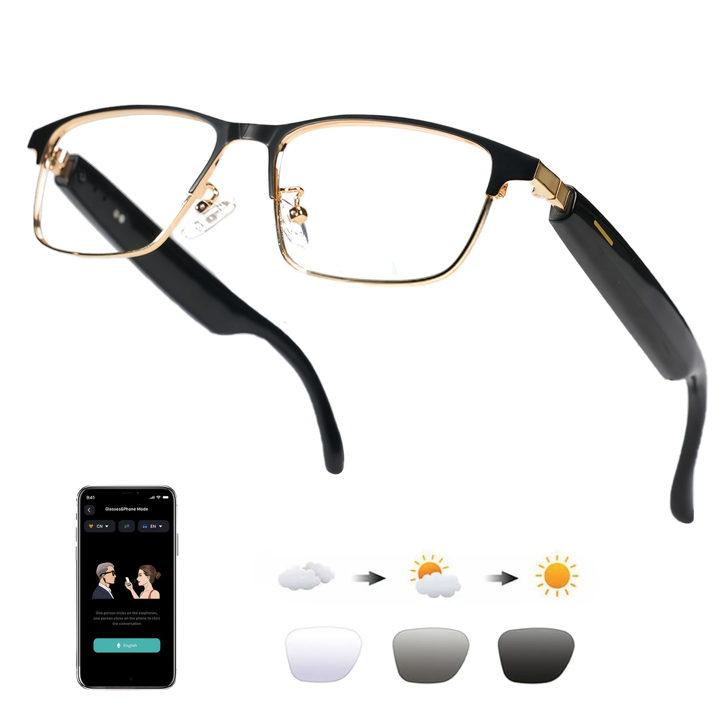 AI Smart Glasses with Real-Time Translation for 160+ Languages, ChatGPT Voice Assistant, HD Calls & Hi-Fi Music – Open-Ear Audio Glasses for Men & Women