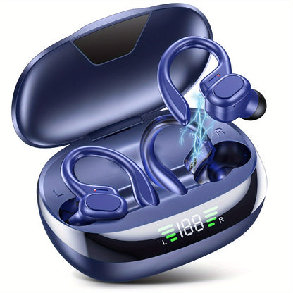 Colorful Sport Earhook TWS Earbuds Bluetooth 5.4 LED Digital Display Charging Case Touch Control Stereo In-Ear Wireless Sport Headset Black Red Blue