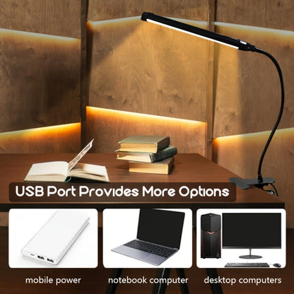 Clip-On LED Desk Lamp Flexible Gooseneck USB Powered – 3 Color Modes 10 Brightness Levels Swing Arm Clamp Light for Home Office Study Reading Crafts Gaming Bedroom – Black