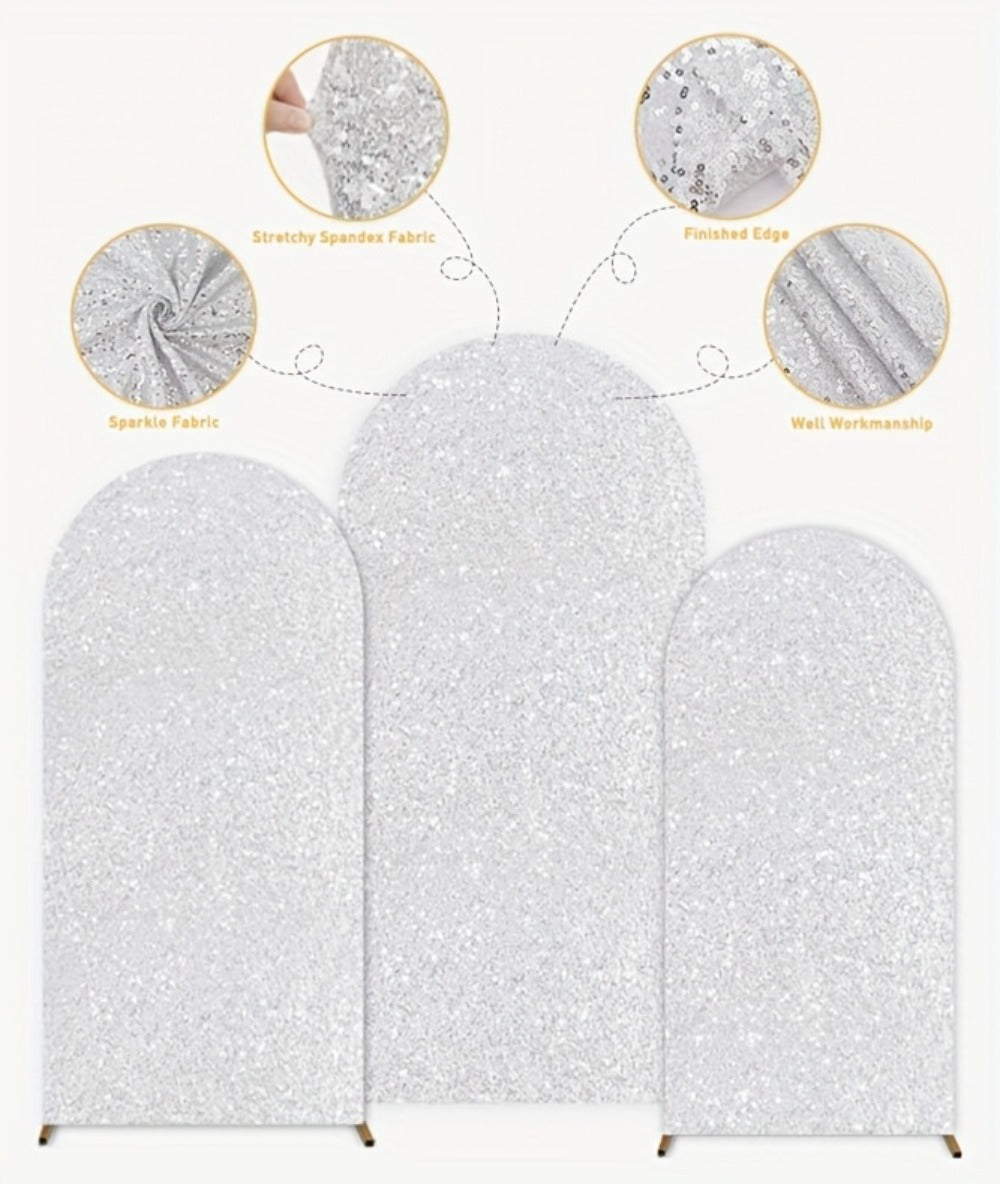 Sequins Wedding Arch Cover Set of 3 Sizes 4ft 5ft 6ft Metallic Spandex Arch Backdrop Cover Payette Glitter Arch Stand Cover for Wedding Birthday Party Decoration