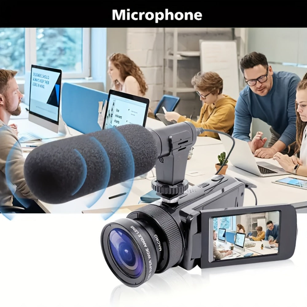 Digital Video Camera HD 1080P with Flip Screen & External Microphone – 16MP 16X Zoom Compact Camcorder for Family, Travel, Vlogging, YouTube & Beginners with 32GB Card