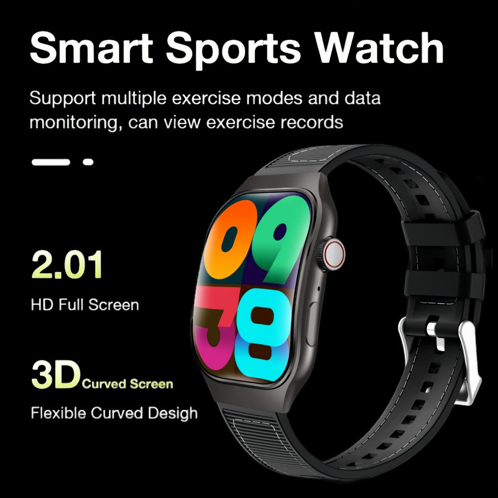 Ultra-Thin Curved Screen Smart Watch with Music Control & SMS Notifications – 2.01" Slim Lightweight Design Call Reminders Health Monitoring Compatible with Android iPhone Unisex Gift for Men Women