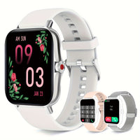 Silvery watch + white silicone strap + pink silicone strap