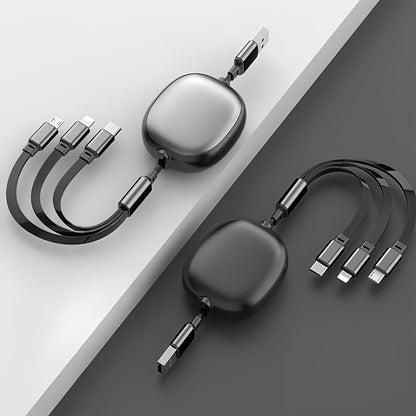 Retractable 3-in-1 Charging Cable 100W Fast Charge – USB-C Micro USB Lightning Multi Connector 1.2m 480Mbps Data Sync for iPhone 15 14 13 12 11 Samsung Galaxy Android – Tangle-Free Travel Cable 6 Colors