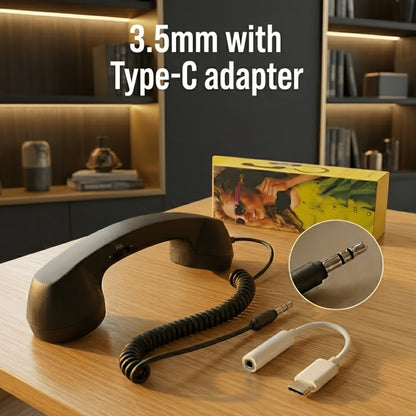 Retro Phone Handset for Smartphone Tablet & Computer – Hands-Free Calling, Volume Control, Clear Sound, 3.5mm & Type-C Compatible, iPhone Android, Multiple Colors, Great Senior Gift