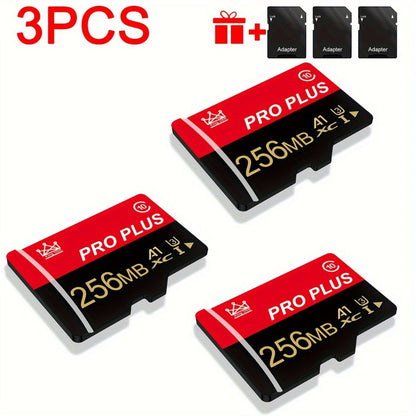 3-Pack Micro SD Card with Adapter 64MB 128MB 256MB 512MB – Class 10 U3 A1 TF Flash Memory Cards for Camera, Phone, Tablet, Car Audio, Game Console, Dashcam & Security Camera