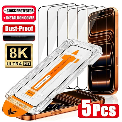 Tempered Glass Screen Protector 5-Pack for iPhone – 9H+ HD Clear, Fingerprint Resistant, Bubble-Free Easy Apply, iPhone 11 12 13 14 15 16 17 Pro Max Plus Air XR X XS Compatible