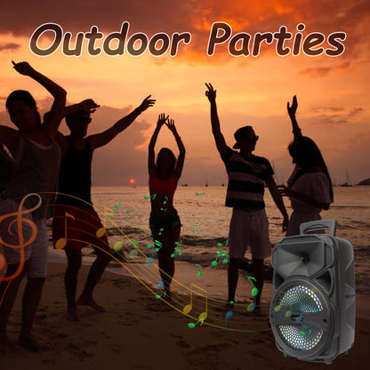 8-Inch Subwoofer Party Speaker 1000W Portable Rechargeable Wireless Bluetooth | Heavy Bass, FM Radio, LED Lights, Remote Control, Built-in Mic, AUX/USB/TF – Outdoor & Indoor Karaoke Boombox
