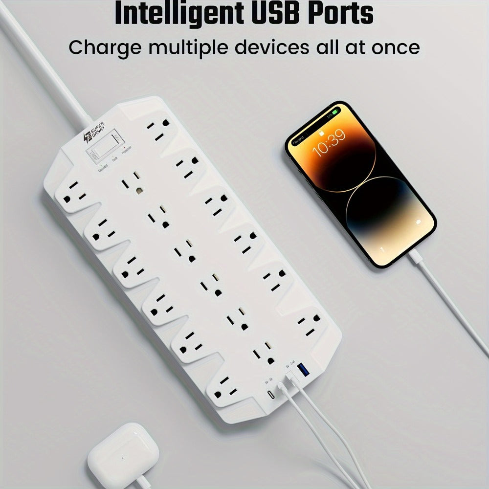 45W USB-C PD Power Strip Surge Protector 26-in-1, 22 AC Outlets & 4 USB Ports (2 USB-C 45W + 2 USB-A), 2100J, Flat Plug Wall Mountable, 15A Heavy Duty Extension Cord for Home Office Dorm – Multiple Outlet Sizes