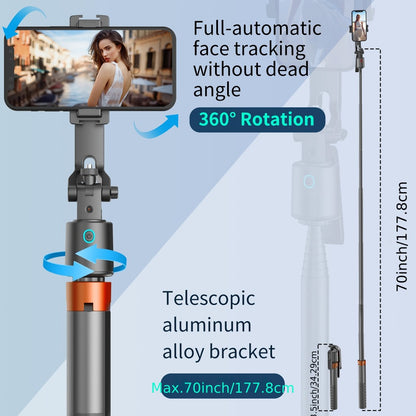71 Inch AI Face Tracking Selfie Stick Tripod with Built-In Fill Lights & Wireless Remote – 360° Auto Rotating 2-in-1 Extendable Stand for iPhone Android, TikTok YouTube Live Streaming Fitness Vlogging