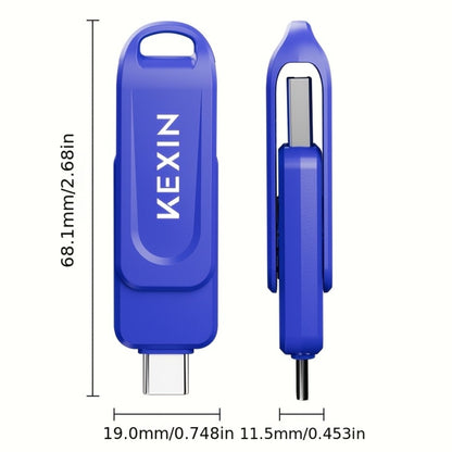 2-in-1 USB-C & USB-A Flash Drive 32GB 64GB 128GB, KEXIN Rotating Thumb Drive Type-C Memory Stick Compatible with iPhone 15 16, Android Smartphone, Tablet, Smart TV, Car Audio, Laptop & PC – 5 Colors