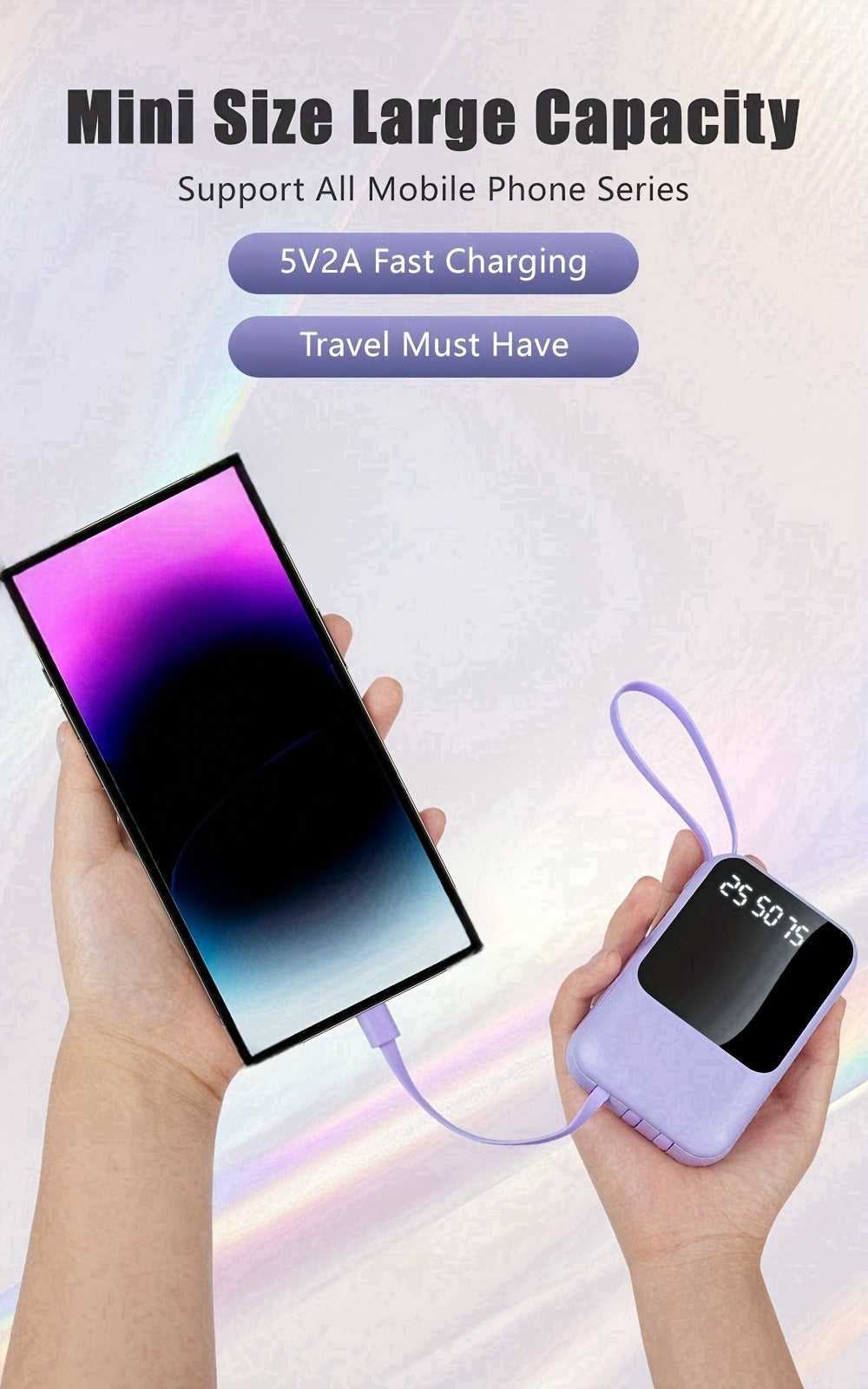 10000mAh Cute Cartoon Power Bank with 4 Built-In Cables & 22.5W Super Fast Charging - Portable Charger Dual LED Flashlight Compatible with iPhone Android USB-C, Travel Battery Pack Red Purple Black Yellow