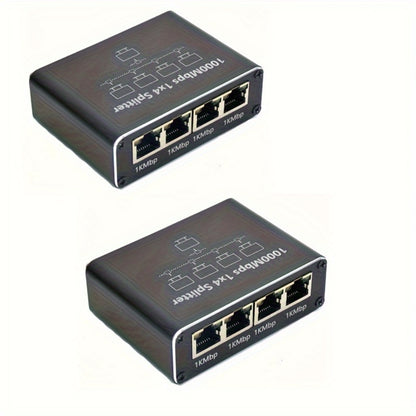 Gigabit Ethernet Splitter 1 to 4 Port 1000Mbps High-Speed LAN Network Adapter with USB Power Cable, Supports 4 Devices Simultaneously, Plug and Play RJ45 Hub for Home Office Gaming Smart TV NAS