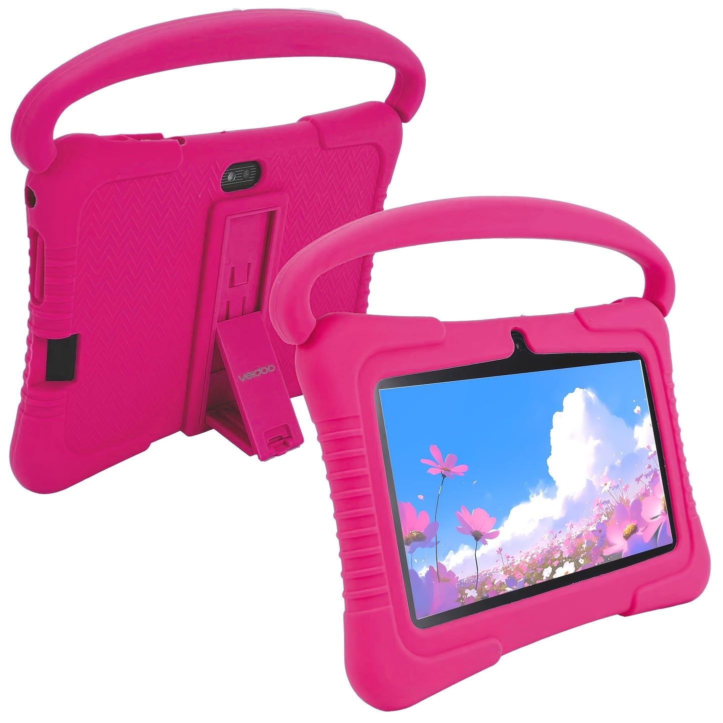 Veidoo Kids Tablet 7 Inch Eye Protection Screen 2GB RAM 32GB ROM Android WiFi Dual Camera Parental Control Educational Games Drop-Proof Silicone Cover Children Learning Tablet Pink Blue