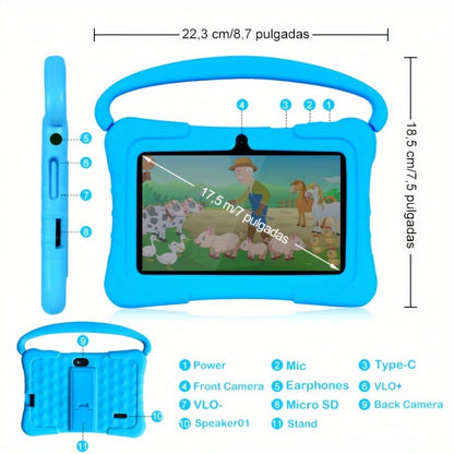 Kids Tablet 7 Inch Android 14 with Parental Control – Eye Protection Screen, GMS Certified, 2GB RAM, 32GB ROM, Silicone Case, Educational Apps, 2.4G WiFi, Perfect Birthday & Holiday Gift for Children