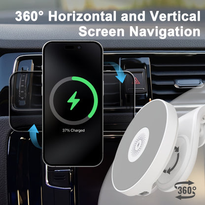 Magnetic Wireless Car Charger Mount 15W 360° Swivel Ball Joint Air Vent Holder for iPhone 17 17 Air 17 Pro Max 16 15 14 13 12 Series, Samsung Galaxy S24 S23 S22 & All Qi Devices – White